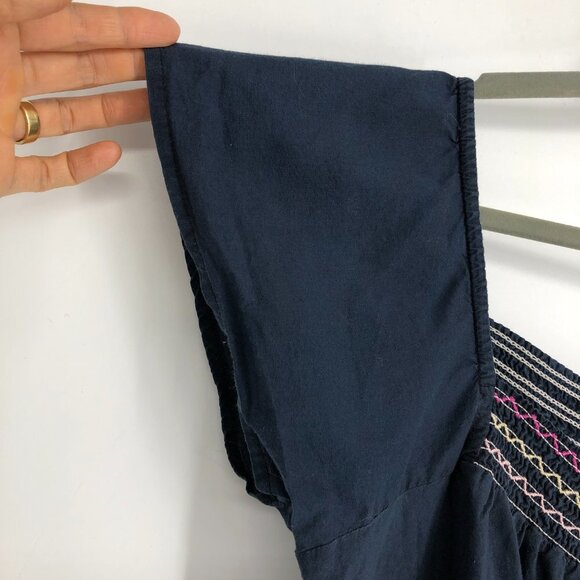 Roxy Navy Off The Shoulder Square Neck Bohemian Embroidered Top size ~L - Picture 4 of 13